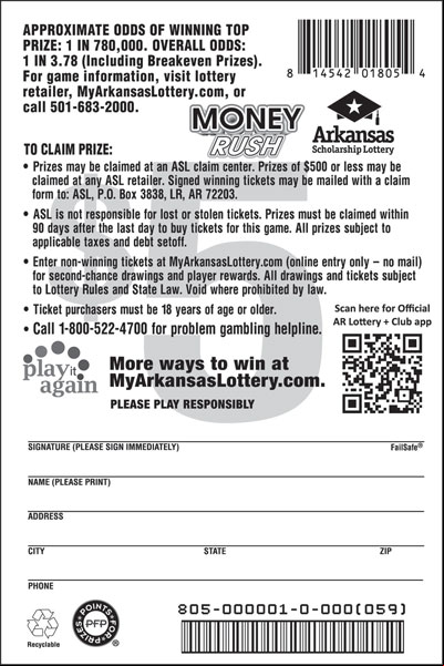 Money Rush - Game No. 805 - Back Money Rush - Game No. 805