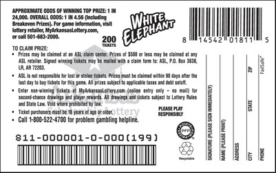 White Elephant - Game No. 811 - Back White Elephant - Game No. 811