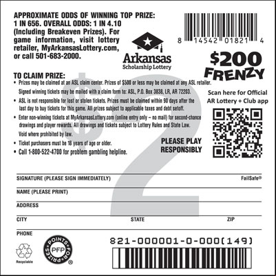 $200 Frenzy - Game No. 821 - Back $200 Frenzy - Game No. 821