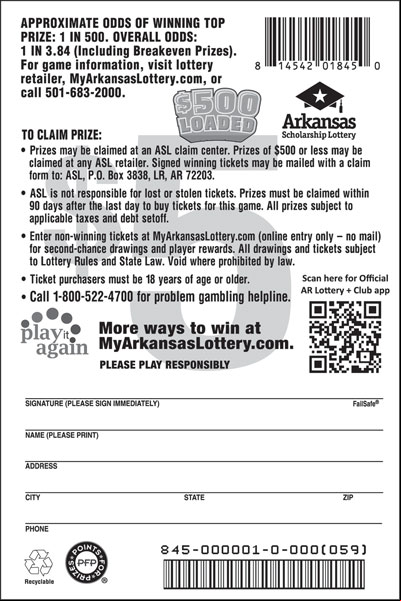 $500 Loaded - Game No. 845 - Back $500 Loaded - Game No. 845